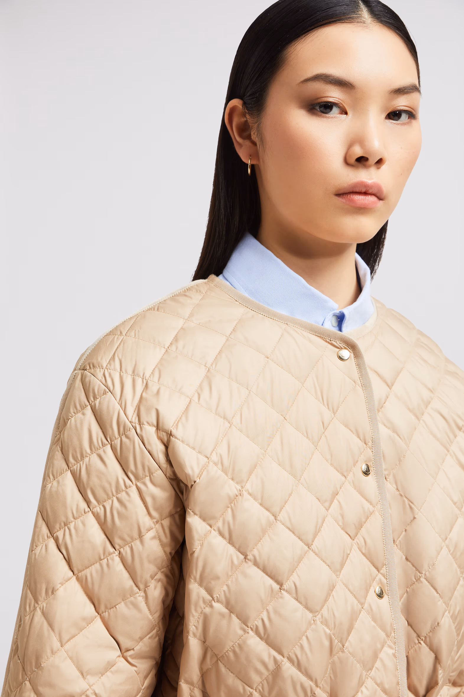Plumífero largo acolchado con motivo de rombos y capucha Etelan Mujer Beige Moncler 8